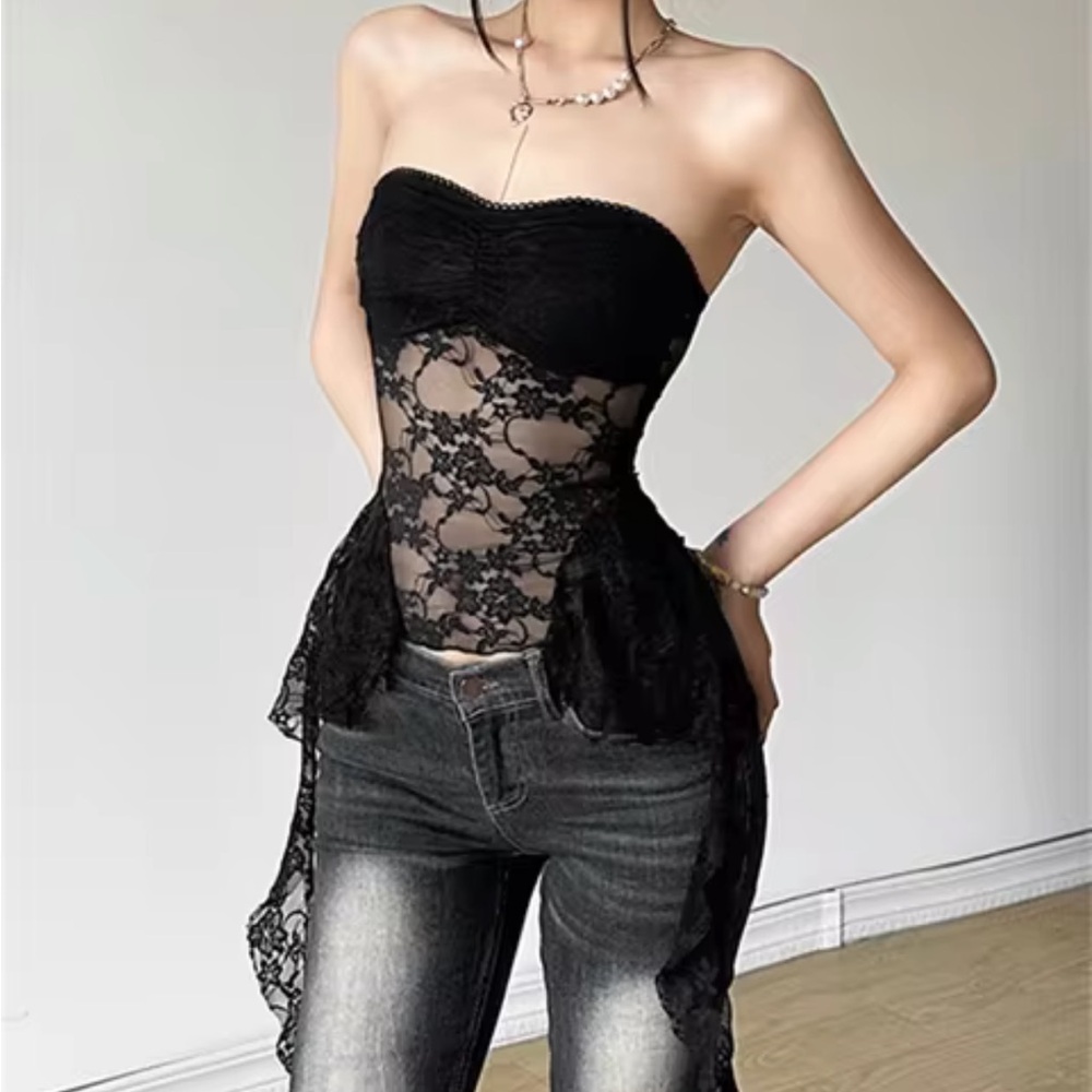 Y2k dainty lace cropped tube top